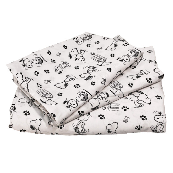 Berkshire Other - 3 Pc Set Berkshire Peanuts Snoopy Full Sz Flat Sheet & 2 Std Pillowcases Blk/Wht